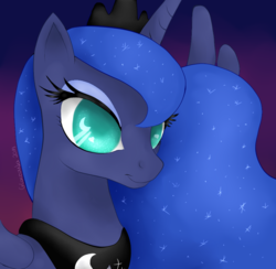 Size: 836x817 | Tagged: safe, artist:agletka, princess luna, alicorn, pony, g4, colored pupils, female, gradient background, heart eyes, smiling, solo, twilight (astronomy), wingding eyes