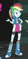 Size: 266x551 | Tagged: safe, screencap, rainbow dash, equestria girls, equestria girls specials, g4, my little pony equestria girls: movie magic, animation error, boots, clothes, compression shorts, cool, cropped, female, geode of super speed, jewelry, magical geodes, skirt, socks, solo focus, wristband