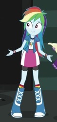 Size: 258x551 | Tagged: safe, screencap, rainbow dash, sci-twi, twilight sparkle, equestria girls, equestria girls specials, g4, my little pony equestria girls: movie magic, boots, bracelet, clothes, compression shorts, cropped, cute, female, geode of super speed, jewelry, magical geodes, offscreen character, pose, skirt, socks, solo, wristband