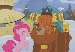 Size: 751x519 | Tagged: safe, screencap, pinkie pie, prince rutherford, earth pony, pony, g4, not asking for trouble, animated, gif, jumping