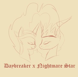 Size: 1676x1668 | Tagged: safe, daybreaker, nightmare star, alicorn, pony, a royal problem, g4, blackletter, day star, female, lesbian, mare, self ponidox, selfcest, shipping, simple background, sketch, sketch dump