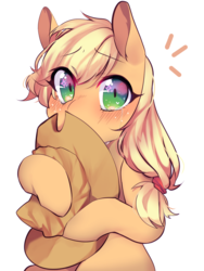 Size: 1200x1600 | Tagged: safe, artist:ms-xana, applejack, earth pony, pony, g4, blushing, covering, crying, cute, female, simple background, solo, white background, wingding eyes