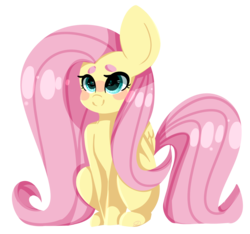 Size: 1715x1607 | Tagged: safe, artist:quillwithnochill, artist:zuzidrawsstuff, fluttershy, pegasus, pony, g4, beanbrows, big ears, blush sticker, blushing, cute, eyebrows, female, folded wings, shyabetes, simple background, sitting, smiling, solo, transparent background