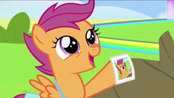 Size: 1280x720 | Tagged: safe, edit, edited screencap, screencap, scootaloo, pony, g4, parental glideance, droste effect, female, photo, recursion, solo