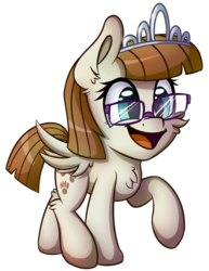 Size: 845x1093 | Tagged: safe, artist:sentireaeris, derpibooru exclusive, zippoorwhill, pegasus, pony, forever filly, g4, chest fluff, female, filly, glasses, grass, mare, open mouth, simple background, solo, transparent background