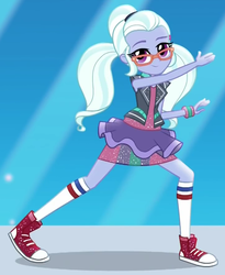 Size: 726x887 | Tagged: safe, screencap, sugarcoat, equestria girls, equestria girls specials, g4, my little pony equestria girls: dance magic, clothes, converse, cropped, female, glasses, happy, looking at you, raised leg, shoes, skirt, smiling, sneakers, socks, solo, sugarcoat tutu, tutu, wristband