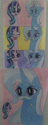 Size: 828x2167 | Tagged: safe, artist:redjade5554, starlight glimmer, trixie, pony, unicorn, g4, comic, facial hair, moustache, sparkles, traditional art