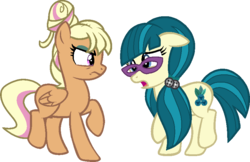 Size: 843x547 | Tagged: safe, artist:berrypunchrules, chestnut magnifico, juniper montage, earth pony, pegasus, pony, equestria girls, g4, movie magic, spoiler:eqg specials, equestria girls ponified, female, glasses, mare, open mouth, ponified, raised hoof, simple background, transparent background
