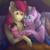 Size: 2048x2048 | Tagged: safe, artist:percy-mcmurphy, apple bloom, diamond tiara, oc, pony, g4, baby, baby pony, bed, female, high res, lesbian, magical lesbian spawn, mare, next generation, offspring, older, parent:apple bloom, parent:diamond tiara, parents:diamondbloom, ship:diamondbloom, shipping, smiling