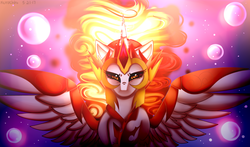 Size: 2574x1515 | Tagged: safe, artist:kurochhi, daybreaker, alicorn, pony, a royal problem, g4, armor, female, mare, solo, spread wings, wings