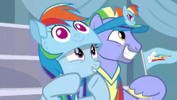 Size: 595x335 | Tagged: safe, screencap, bow hothoof, scootaloo, sweetie belle, windy whistles, pegasus, pony, g4, parental glideance, animated, bowabetes, cheering, clothes, cute, female, filly, gif, hat, husband and wife, male, nose in the air, pennant, rainbow dash's parents, scarf, ship:windyhoof, smiling, stallion, visor, volumetric mouth, windybetes