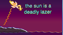 Size: 1067x600 | Tagged: safe, daybreaker, alicorn, pony, a royal problem, g4, bill wurtz, female, history of the entire world i guess, laser, meme, ocean, solo, the sun is a deadly laser