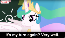 Size: 1600x935 | Tagged: safe, princess celestia, alicorn, pony, comic:celestia's servant interview, g4, caption, cs captions, female, interview, mare, solo