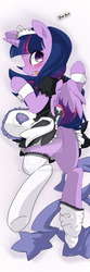 Size: 400x1200 | Tagged: safe, artist:yukandasama, twilight sparkle, alicorn, pony, g4, adorasexy, blushing, body pillow, body pillow design, butt, clothes, cute, female, from behind, jewelry, looking at you, looking back, maid, mare, open mouth, plot, raised tail, sexy, skirt, small wings, socks, solo, tail, tail upskirt, thigh highs, tiara, twilight sparkle (alicorn), underhoof, undressing, upskirt, watermark