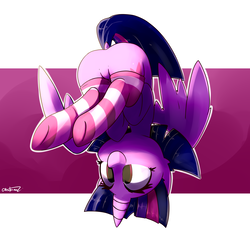 Size: 5000x5000 | Tagged: safe, artist:luxaestas, twilight sparkle, alicorn, pony, g4, absurd resolution, butt, clothes, cute, dock, featureless crotch, female, mare, plot, smiling, socks, solo, spread wings, stockings, striped socks, thigh highs, twiabetes, twilight sparkle (alicorn), underhoof, upside down, wings