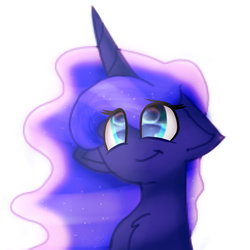 Size: 1024x1024 | Tagged: safe, artist:tizhonolulu, princess luna, pony, g4, adorable face, bust, chest fluff, colored pupils, cute, female, floppy ears, horn, lunabetes, portrait, simple background, smiling, solo, white background
