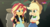 Size: 1366x726 | Tagged: safe, screencap, applejack, sunset shimmer, equestria girls, equestria girls specials, g4, movie magic, duo, faic, looking at each other, plant, smiling, smug, smugset shimmer, teletoon