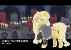 Size: 1280x905 | Tagged: safe, artist:robbiecave, earth pony, pony, clothes, crossover, dark souls, female, fire keeper, mare, ponified, solo