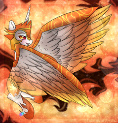 Size: 1024x1071 | Tagged: safe, artist:northlights8, daybreaker, pony, a royal problem, g4, female, fire, flying, licking, licking lips, signature, solo, tongue out