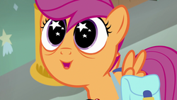 Size: 1280x720 | Tagged: safe, screencap, scootaloo, pony, g4, my little pony: friendship is magic, parental glideance, female, solo, starry eyes, wingding eyes