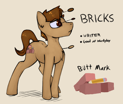 Size: 1776x1509 | Tagged: safe, artist:marsminer, oc, oc only, oc:bricks, pony, brown background, male, reference sheet, simple background, solo
