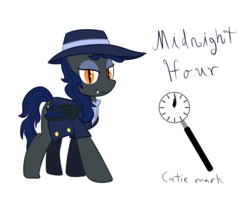 Size: 1000x800 | Tagged: safe, artist:mightyshockwave, oc, oc only, oc:midnight hour, bat pony, pony, detective, female, hat, looking at you, mare, noir, simple background, solo, white background