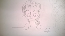 Size: 3552x2000 | Tagged: safe, derpibooru exclusive, rarity, pony, unicorn, g4, bust, female, filly, filly rarity, high res, mare, monochrome, pencil drawing, sketch, solo, traditional art, young, younger