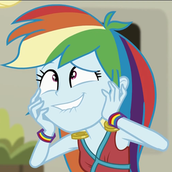 Size: 1013x1013 | Tagged: safe, screencap, rainbow dash, equestria girls, equestria girls specials, g4, my little pony equestria girls: movie magic, cropped, faic, fangirling, female, lip bite, rainbow dash is best facemaker, solo, wristband