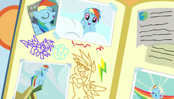 Size: 1920x1090 | Tagged: safe, screencap, rainbow dash, scootaloo, pony, g4, parental glideance, scrapbook