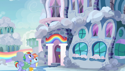 Size: 1920x1090 | Tagged: safe, screencap, bow hothoof, windy whistles, pegasus, pony, g4, parental glideance, duo, female, male, mare, rainbow dash's parents, ship:windyhoof, stallion