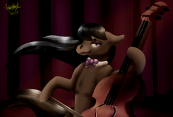 Size: 2800x1900 | Tagged: safe, artist:brainiac, octavia melody, earth pony, pony, g4, cello, curtains, cute, female, floppy ears, lineless, musical instrument, solo