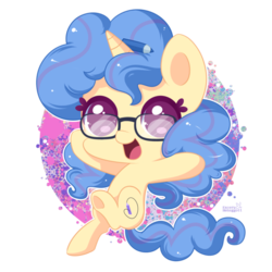 Size: 600x600 | Tagged: safe, artist:exceru-karina, oc, oc only, oc:eleos, pony, unicorn, chibi, commission, cute, female, glasses, hnnng, looking at you, mare, simple background, solo, transparent background
