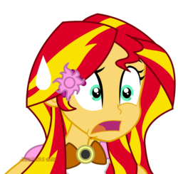 Size: 1600x1567 | Tagged: safe, artist:jucamovi1992, sunset shimmer, equestria girls, g4, clothes, female, hairclip, open mouth, simple background, solo, surprised, sweat, sweatdrop, transparent background, vector