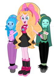 Size: 1600x2263 | Tagged: safe, artist:jucamovi1992, pinkie pie, oc, oc:aglaope, equestria girls, g4, boots, choker, clothes, costume, dummy, female, looking at you, open mouth, simple background, skirt, sleeveless, smiling, solo, tank top, transparent background, wig