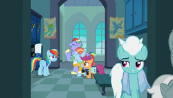Size: 1920x1090 | Tagged: safe, screencap, bow hothoof, fleetfoot, rainbow dash, scootaloo, silver lining, silver zoom, windy whistles, pony, g4, parental glideance, locker room, rainbow dash's parents
