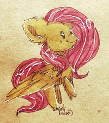 Size: 1636x1852 | Tagged: safe, artist:mintybrush, fluttershy, g4, chibi, female, marker drawing, smiling, solo, spread wings, traditional art, wings