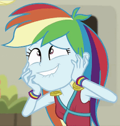 Size: 722x756 | Tagged: safe, screencap, rainbow dash, equestria girls, g4, movie magic, spoiler:eqg specials, animated, cropped, faic, female, gif, lip bite, loop, perfect loop, rainbow dash is best facemaker, solo