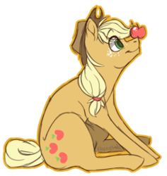 Size: 1021x1080 | Tagged: safe, artist:ebonytails, applejack, earth pony, pony, g4, apple, balancing, female, food, ponies balancing stuff on their nose, signature, simple background, solo, that pony sure does love apples, transparent background