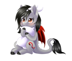 Size: 2803x2352 | Tagged: safe, artist:scarlet-spectrum, oc, oc only, oc:scarlet spectrum, dracony, hybrid, pony, chibi, cute, female, high res, hnnng, mare, ocbetes, pillow, simple background, solo, transparent background