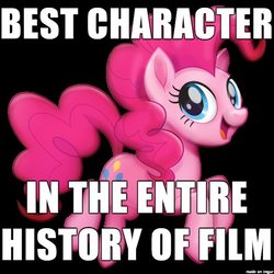 Size: 610x610 | Tagged: safe, pinkie pie, g4, my little pony: the movie, best pony, black background, female, image macro, meme, opinion, simple background, solo