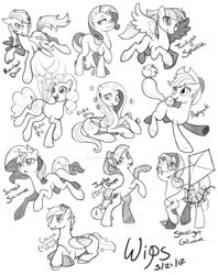 Size: 1600x2019 | Tagged: safe, artist:ulfruna, applejack, fluttershy, pinkie pie, rainbow dash, rarity, starlight glimmer, sunset shimmer, twilight sparkle, oc, oc:ceasar, oc:jupiter drops, alicorn, earth pony, pegasus, pony, unicorn, g4, balloon, kite, sketch, twilight sparkle (alicorn), watermark