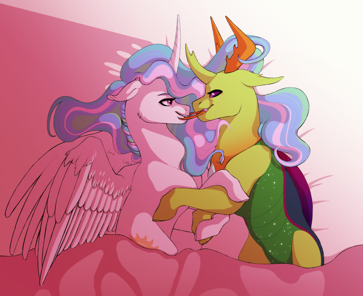 suggestive, artist:celeriven, princess celestia, <b>thorax</b>, alicorn, changedli...