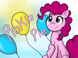 Size: 2732x2048 | Tagged: safe, artist:coloringrainclouds, pinkie pie, earth pony, pony, g4, balloon, female, high res, looking up, solo