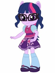 Size: 1536x2048 | Tagged: safe, artist:joshstacy, sci-twi, twilight sparkle, equestria girls, g4, clothes, cute, doll, equestria girls minis, female, glasses, mary janes, ponytail, shoes, simple background, skirt, socks, solo, toy, white background