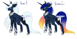 Size: 2865x1480 | Tagged: safe, artist:minelvi, princess luna, alicorn, pony, g4, alternate design, alternate universe, colored wings, ethereal mane, eyelashes, female, hoof shoes, jewelry, mare, multicolored wings, peytral, simple background, solo, starry mane, tattoo, tiara, transparent background, white-haired luna