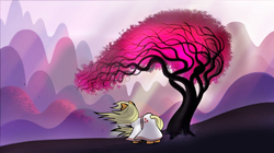 Size: 1435x806 | Tagged: safe, artist:dan232323, applejack, earth pony, pony, g4, cherry blossoms, cherry tree, crepuscular rays, crossover, female, flower, flower blossom, samurai applejack, samurai jack, solo, spoilers for another series, tree
