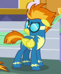 Size: 232x282 | Tagged: safe, screencap, spitfire, pony, g4, parental glideance, clothes, cropped, female, goggles, mare, solo, uniform, wonderbolts uniform