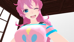 Size: 1024x576 | Tagged: safe, artist:cartoonvoremmd, pinkie pie, human, g4, 3d, clothes, fetish, happy, humanized, mmd, one eye closed, open mouth, pinkie pred, ponk, pov, rwby, smiling, vore, wink