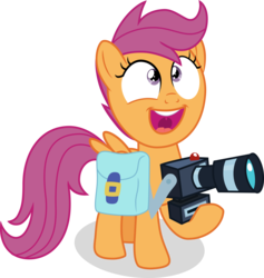 Size: 4752x5013 | Tagged: safe, artist:shutterflyeqd, scootaloo, pegasus, pony, g4, parental glideance, absurd resolution, camera, cute, cutealoo, excited, female, filly, open mouth, saddle bag, simple background, smiling, solo, transparent background, vector