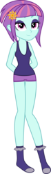 Size: 1473x5000 | Tagged: safe, artist:diegator007, sunny flare, equestria girls, g4, my little pony equestria girls: friendship games, arm behind back, boyshorts, camisole, clothes, female, high res, lidded eyes, looking at you, panties, purple underwear, simple background, smiling, socks, solo, tank top, transparent background, underwear, vector